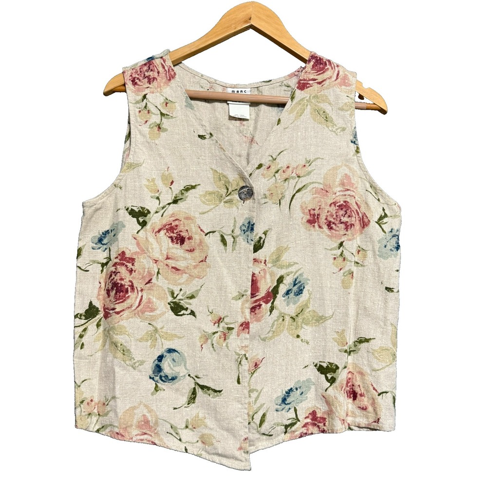 Vintage 90s Marc + Ware Top Women Medium Floral Cottagecore Boho Shabby Chic USA